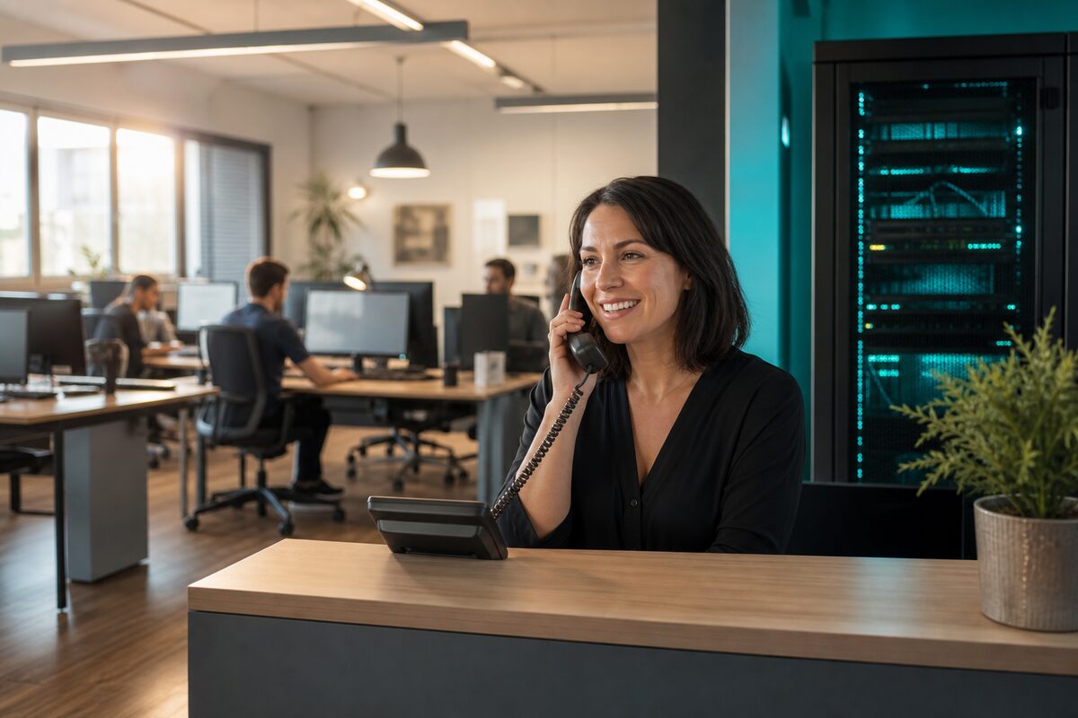 A workstation showing call configuration in a quiet office