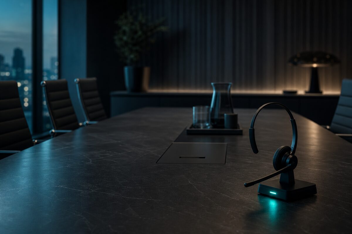 An engineer on a headset at a support desk