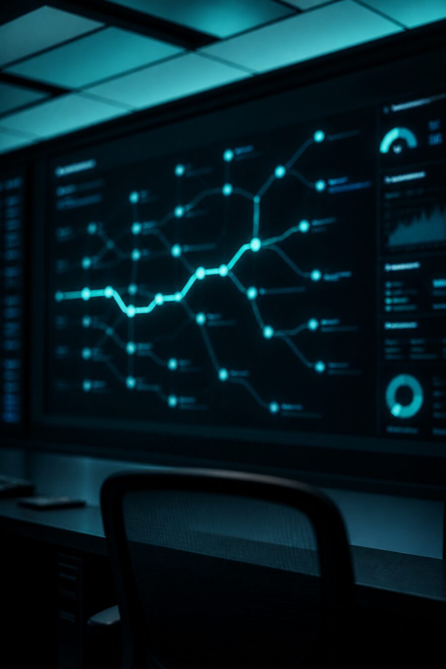 Live call queues on a monitor behind glass