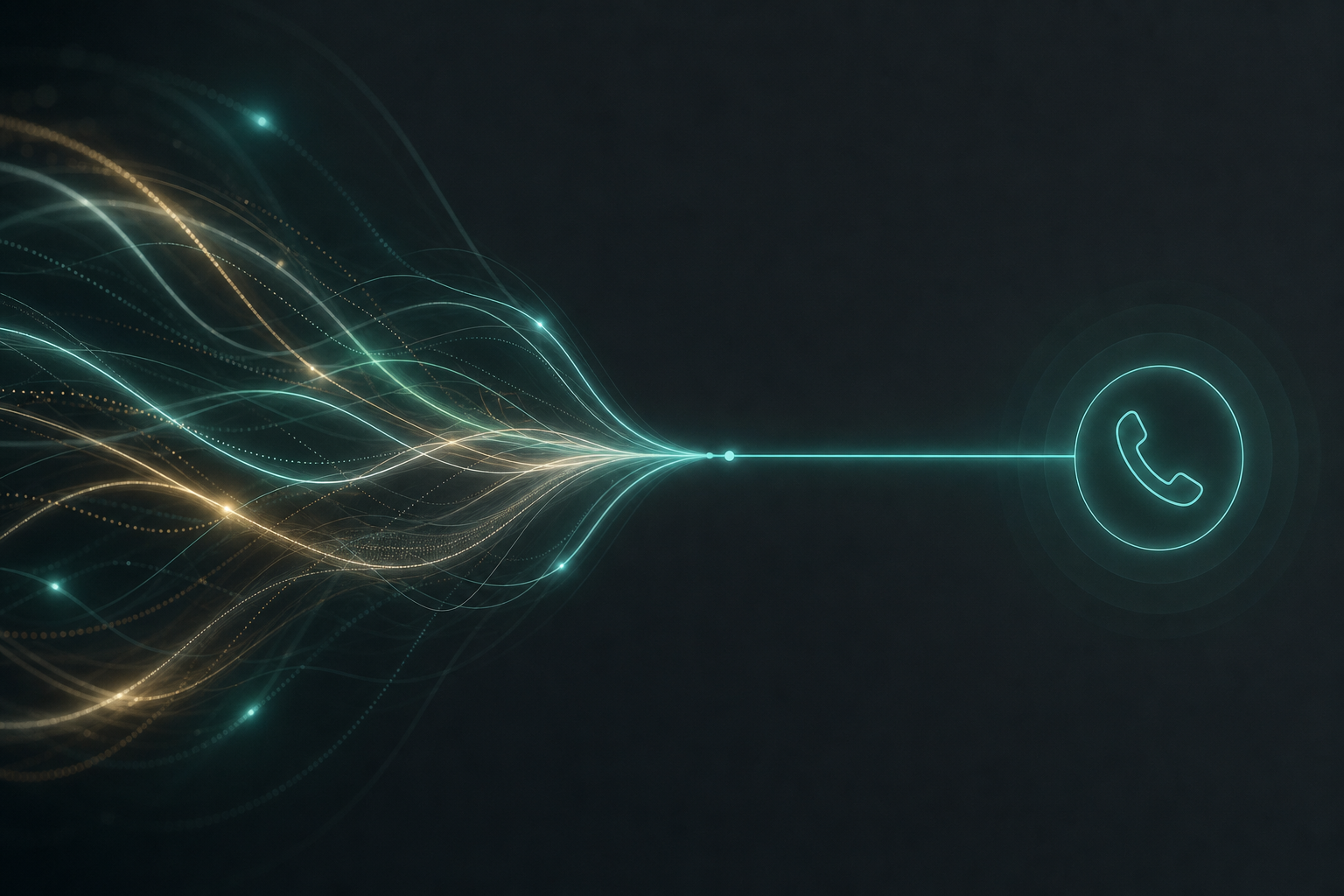 Abstract teal signal waveforms representing AI agent voice traffic